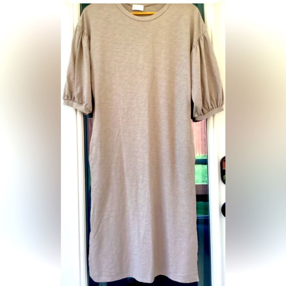Karlie Maxi Womens Dress Tan Short Sleeve Pockets Size Small